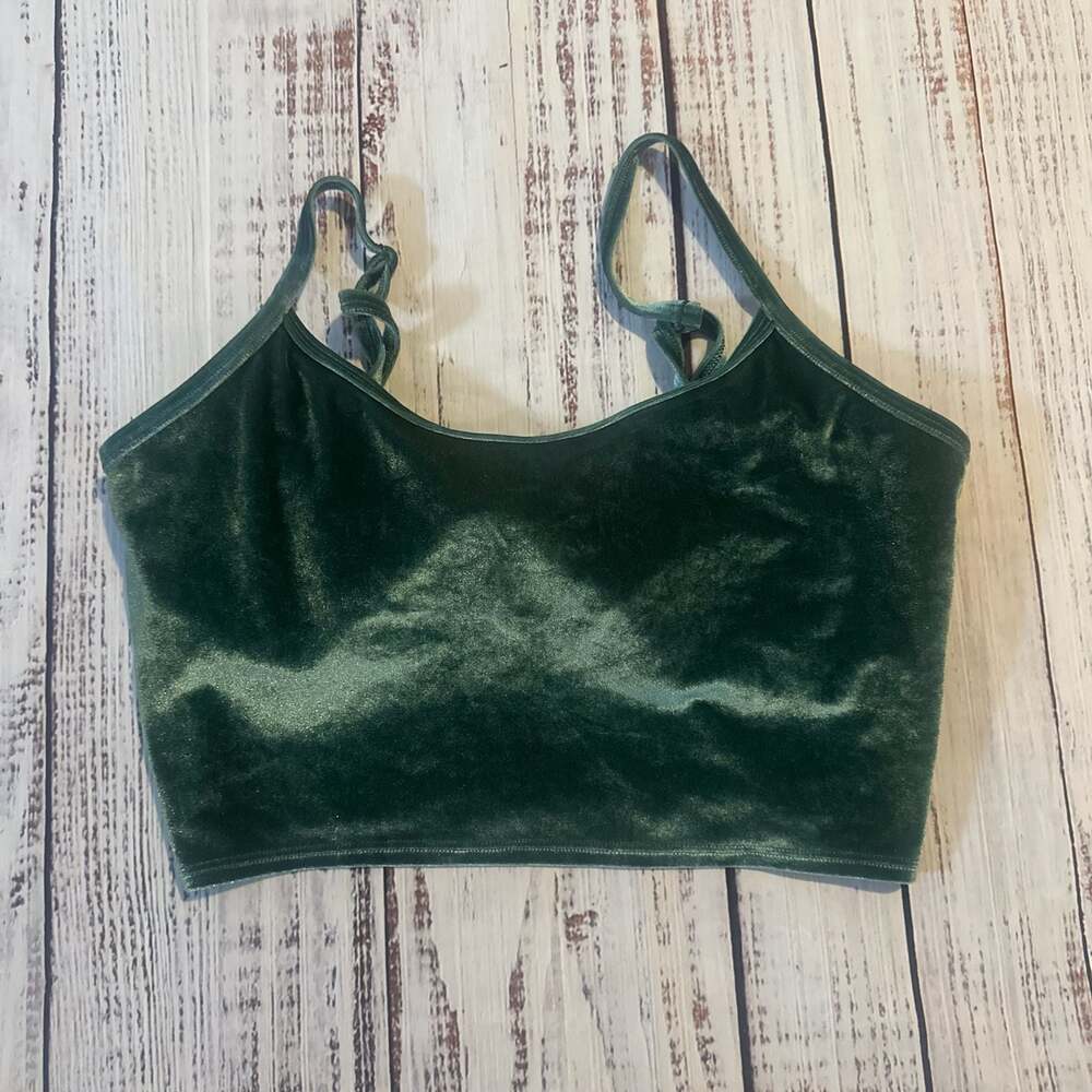 PINK Active Ultimate Lightly Lined Y2K Green Velvet Sports Bra Crop Tank-L